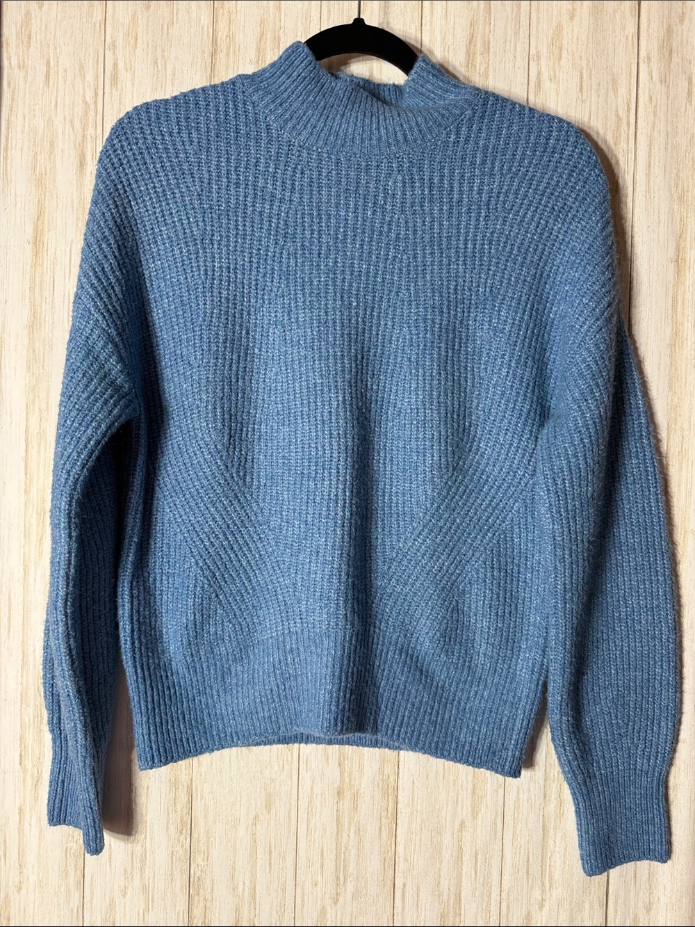 Ophelia Roe Cozy Blue Ribbed Mock Turtleneck Sweater